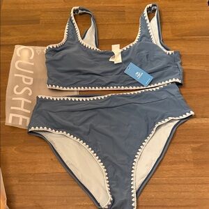 Cupshe Blue Bikini Set with White Trim